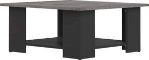 Czarny stolik z blatem w kolorze betonu i półką