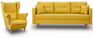 Zestaw mebli skandynawskich do salonu kanapa z fotelem Żółty