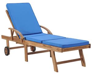 Leżak z poduszką, lite drewno tekowe, niebieski