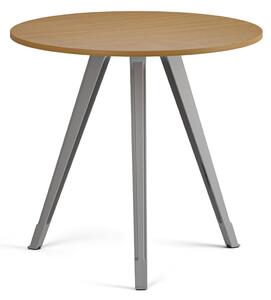 Stolik kawowy PRIMO ZEN, średnica 80 cm, szaro-srebrna podstawa, buk