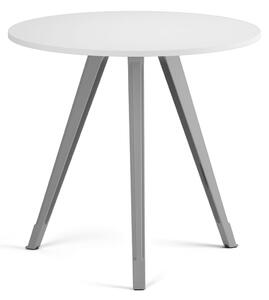 Stolik kawowy PRIMO ZEN, średnica 80 cm, szaro-srebrna podstawa, biały