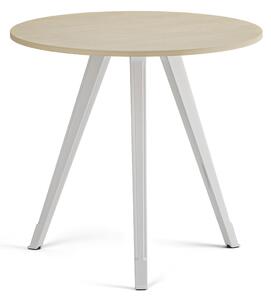 Stolik kawowy PRIMO ZEN, średnica 80 cm, biała podstawa, brzoza