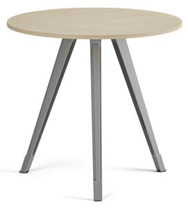 Stolik kawowy PRIMO ZEN, średnica 80 cm, szaro-srebrna podstawa, brzoza