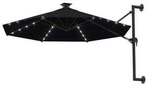 Parasol ogrodowy z LED, ścienny, 300 cm, czarny