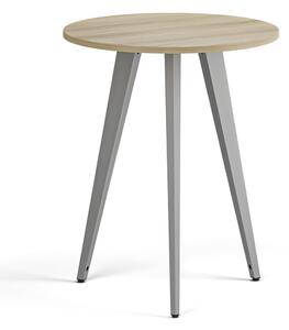 Stolik kawowy PRIMO VIBE, średnica 60 cm, szaro-srebrna podstawa, dąb naturalny