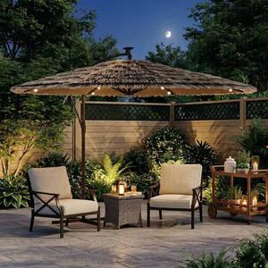Parasol ogrodowy z LED, stalowy słupek, brązowy, 290x290x238 cm
