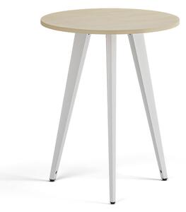 Stolik kawowy PRIMO VIBE, średnica 60 cm, biała podstawa, brzoza