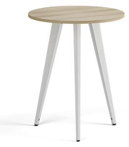 Stolik kawowy PRIMO VIBE, średnica 60 cm, biała podstawa, dąb naturalny