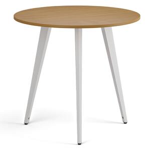 Stolik kawowy PRIMO VIBE, średnica 80 cm, biała podstawa, buk