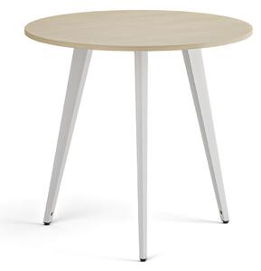 Stolik kawowy PRIMO VIBE, średnica 80 cm, biała podstawa, brzoza