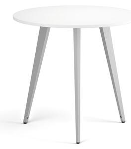 Stolik kawowy PRIMO VIBE, średnica 80 cm, szaro-srebrna podstawa, biały