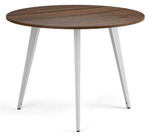 Stolik kawowy PRIMO VIBE, średnica 100 cm, biała podstawa, orzech