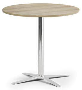 Stolik kawowy AURA, średnica 60 cm, chrom podstawa, dąb naturalny