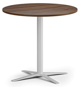 Stolik kawowy AURA, średnica 80 cm, biała podstawa, orzech