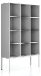 Regał FRAME, z białą podstawą, 1299 x 450 x 2185 mm, szary