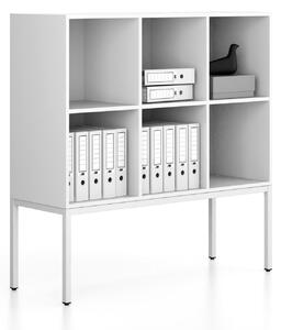 Regał FRAME, niski, z białą podstawą, 1299 x 450 x 1331 mm, biały