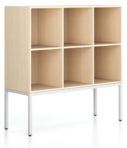 Regał FRAME, niski, z białą podstawą, 1299 x 450 x 1331 mm, brzoza