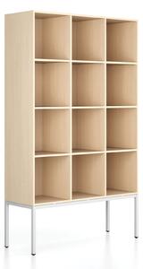 Regał FRAME, z białą podstawą, 1299 x 450 x 2185 mm, brzoza