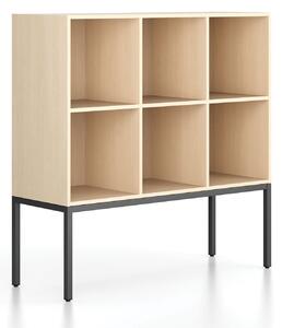 Regał FRAME, niski, z czarną podstawą, 1299 x 450 x 1331 mm, brzoza