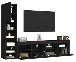 4-cz. zestaw mebli TV z LED, czarny, materiał drewnopochodny