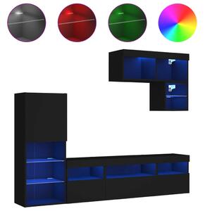 6-częściowy zestaw mebli TV z LED, czarny