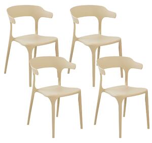 Minimalistyczny zestaw 4 krzeseł do ogrodu jadalniane plastikowe beżowe Gubbio Beliani