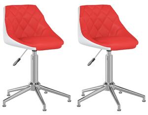 Obrotowe krzesła stołowe, 2 szt., czerwiono-białe, ekoskóra
