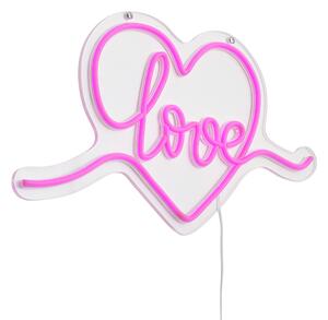 Neonowa lampa ścienna różowa z LED - Love