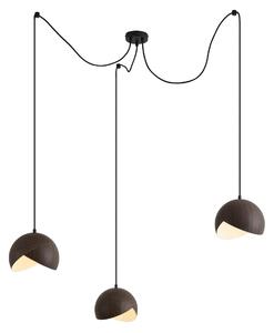 Designerska lampa wisząca czarna z kloszem z nadrukiem drewna i opalowym szkłem 3-punktowa - Tulip