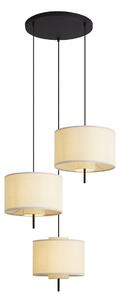 Lampa wisząca Japandi czarna z białym lnianym kloszem 3-punktowa - Rieu
