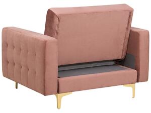 Modułowy fotel rozkładany pikowany złote nogi welurowy różowy Aberdeen Beliani