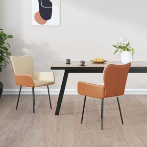 Krzesła stołowe, 2 szt., kremowe, tkanina i sztuczna skóra
