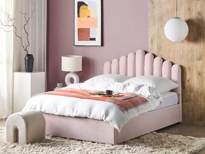 Łóżko ze skrzynią welurowe 160 x 200 cm wezgłowie muszla różowe Vincennes Beliani