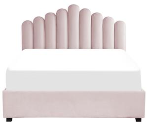Łóżko ze skrzynią welurowe 160 x 200 cm wezgłowie muszla różowe Vincennes Beliani