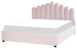 Łóżko ze skrzynią welurowe 180 x 200 cm wezgłowie muszla różowe Vincennes Beliani
