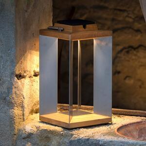 Les Jardins Latarnia solarna LED Teckinox, drewno tekowe/stal, 36,5 cm