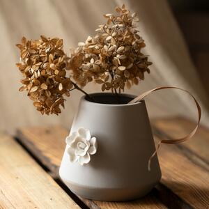 Wazon ceramiczny z ozdobnym kwiatem Szary TASILU