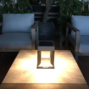 Les Jardins Solarna lampa stołowa LED Teckalu, czarna/drewno