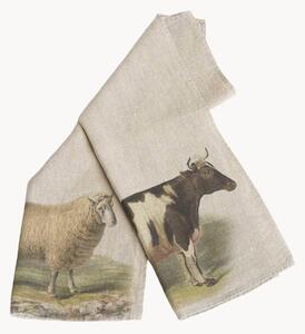 Komplet ręczników kuchennych z lnu Sheep & Cow, 2 elem