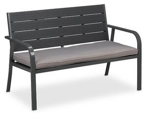 Ławka ogrodowa Relaxdays z poduszką do siedzenia, imitacja drewna, wymiary: 78 x 118 x 66 cm, dwuosobowa, solidna ławka balkonowa, ławka, kolor szary