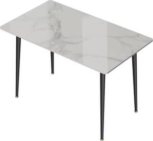 Marmurowy stół do jadalni - 4-6 osób - Blat z kamienia spiekanego - Metalowe nogi - Nowoczesny design do kuchni i restauracji - Stół do jadalni - Biały
