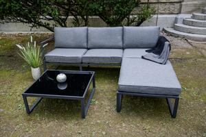 Zestaw mebli wypoczynkowych ( 3 - osobowa sofa, pufa +stolik) MOSTRARE szare aluminium, szare poduchy