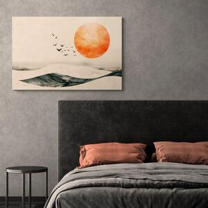 Obraz japandi krajobraz z pomarańczowym księżycem