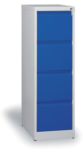 Szafa kartotekowa A4, 4 szuflady, wys. 1320 mm, szara / niebieska