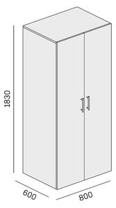 Szafa biurowa ubraniowa wysoka SOLID, drążek ubraniowy, 2 półki, 800 x 600 x 1830 mm, biały