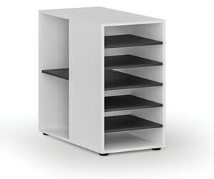 Dostawna szafka półkowa do biurka PRIMO WHITE, lewa, biała/grafit