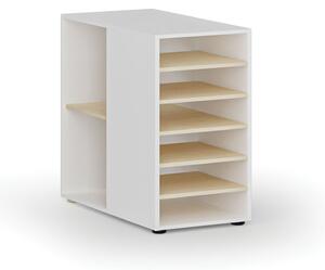 Dostawna szafka półkowa do biurka PRIMO WHITE, lewa, biała/brzoza