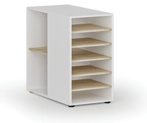Dostawna szafka półkowa do biurka PRIMO WHITE, lewa, biała/dąb naturalny