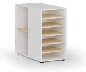 Dostawna szafka półkowa do biurka PRIMO WHITE, lewa, biała/brzoza