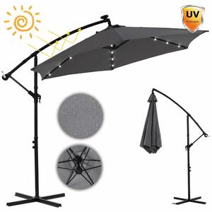 Mucola parasol na korbę parasol wspornikowy parasol ogrodowy parasol plażowy parasol patio parasol przeciwsłoneczny - szary z diodą LED 3,5 m